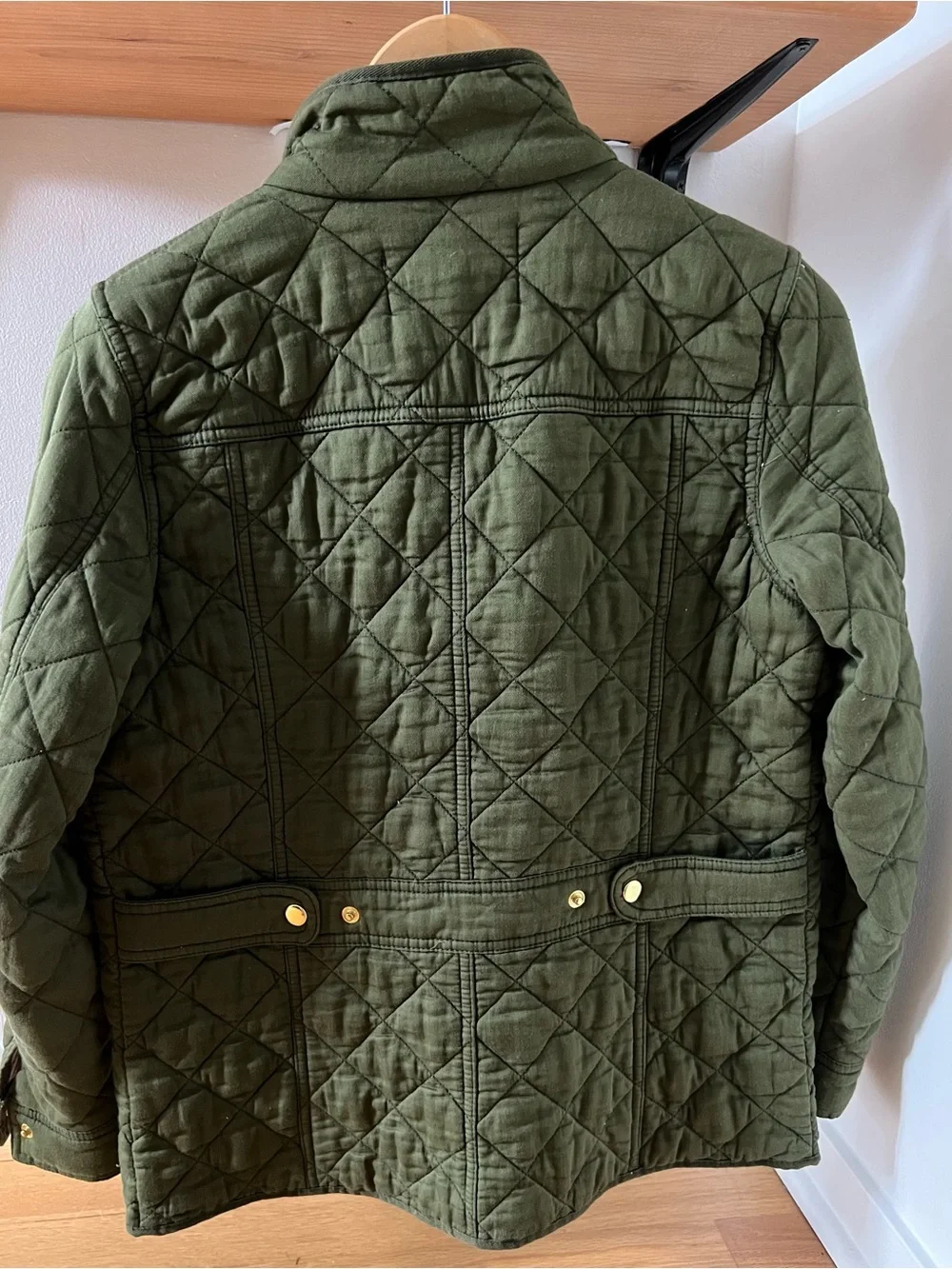 J. Crew Quilted Olive Green Field Jacket with Gold-Tone Snaps